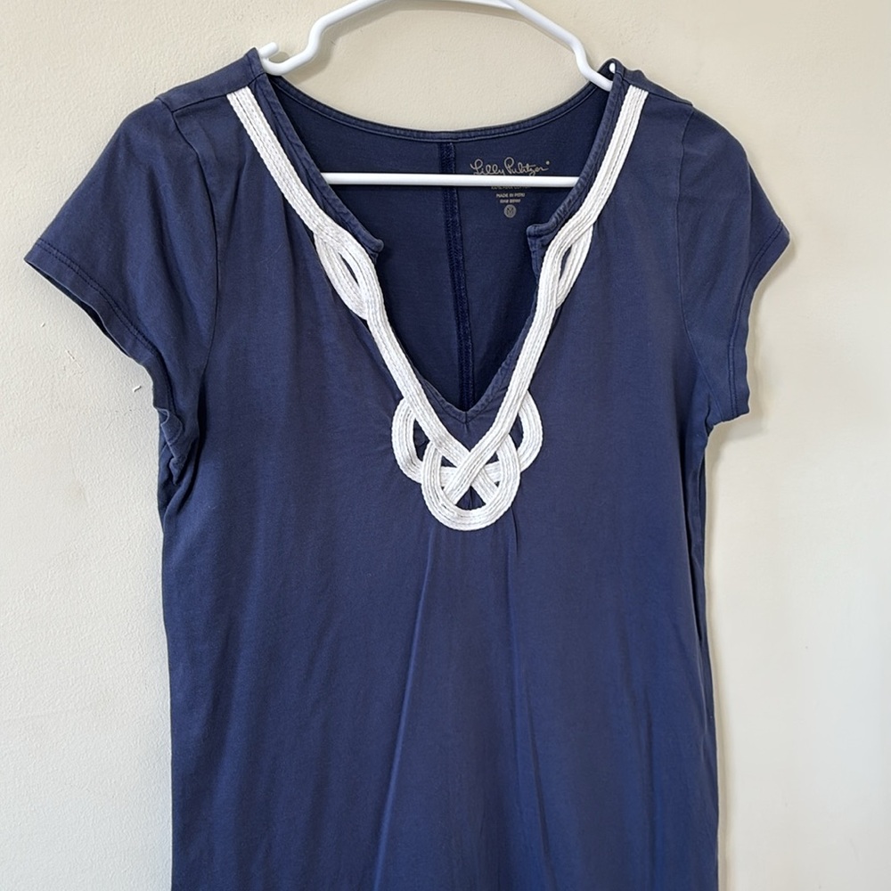 Lilly Pulitzer Brewster Dress Navy 100% Pima Cotton Size Medium - Picture 5 of 9